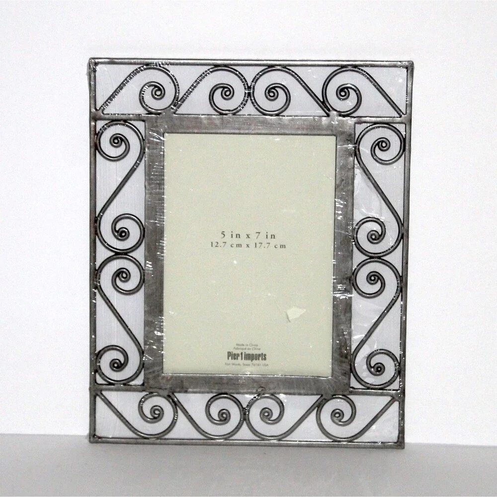 Pier 1 Imports Photo Frame metal silver Scroll 5 x 7 picture wall hanging
